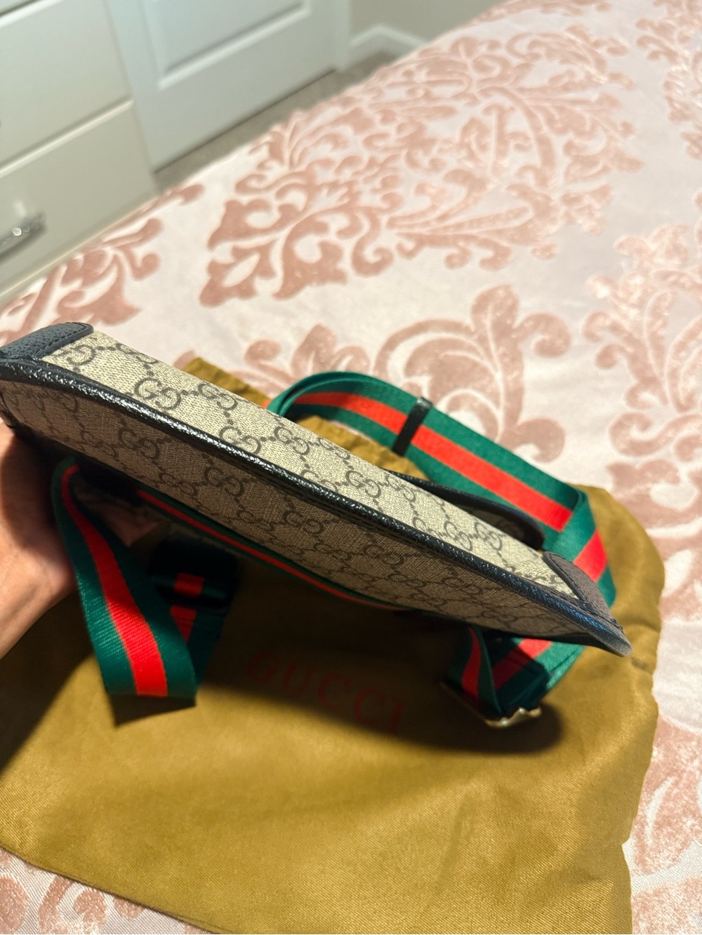 Beige Belt Bag with Green & Red Web Strap - Picture 4 of 4
